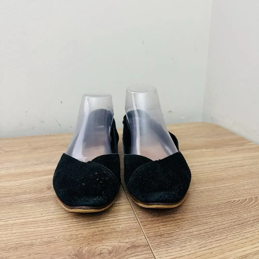 TOMS Jutti Black Suede Leather Perforated Slip On Shoes Women’s Size 9.5